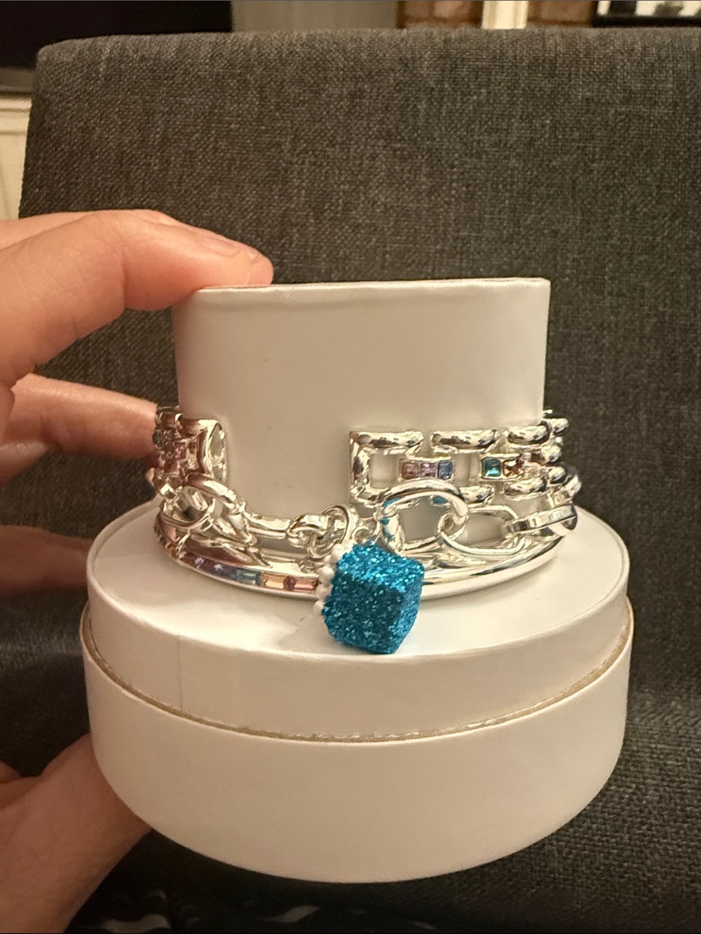 Bomb party Spring 2026 stacks Silver Bracelet Set with Sparkling Blue Charm